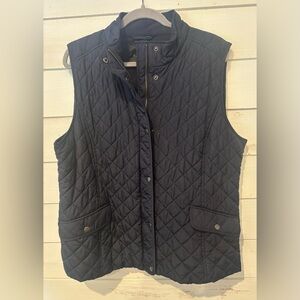 Talbots Navy Quilted Vest with Stand-Up Collar